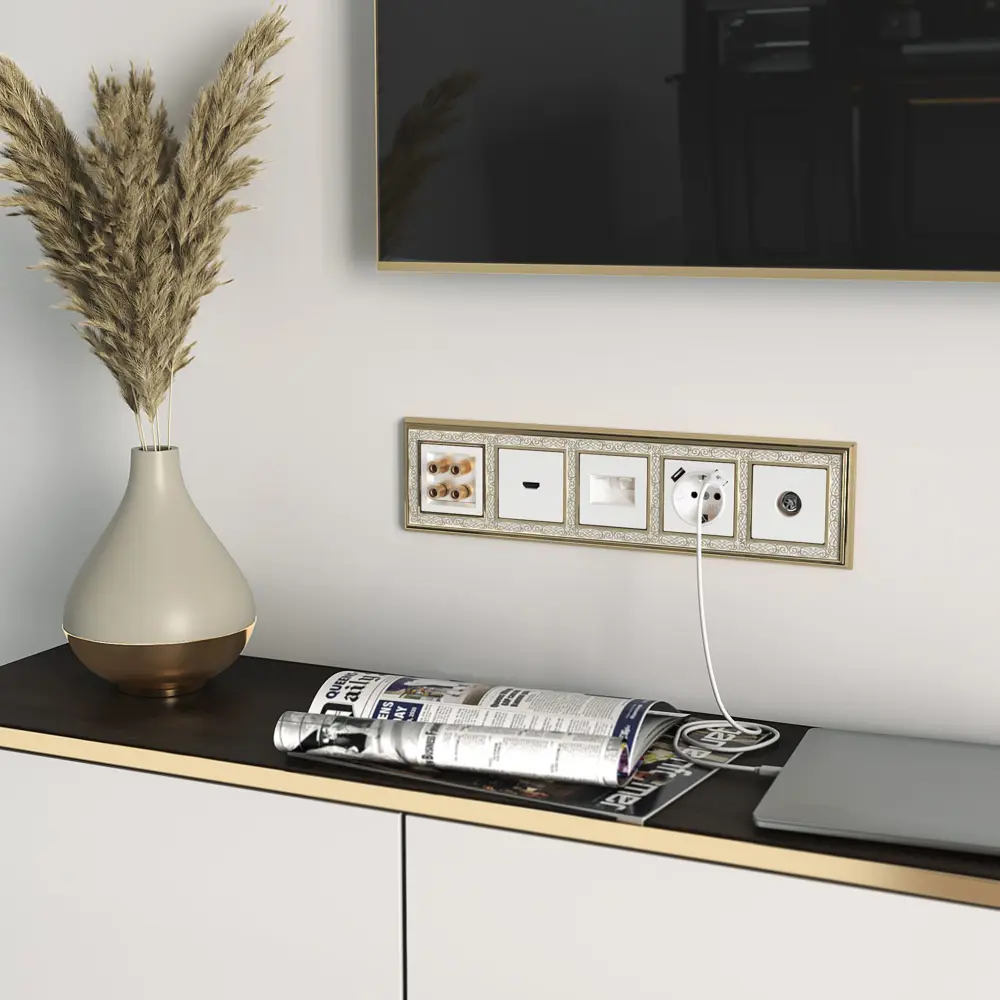 Рамка для розеток и выключателей Werkel Palacio Gracia 5 постов цвет золотисто-белый STLM-2055208 - Вид №1