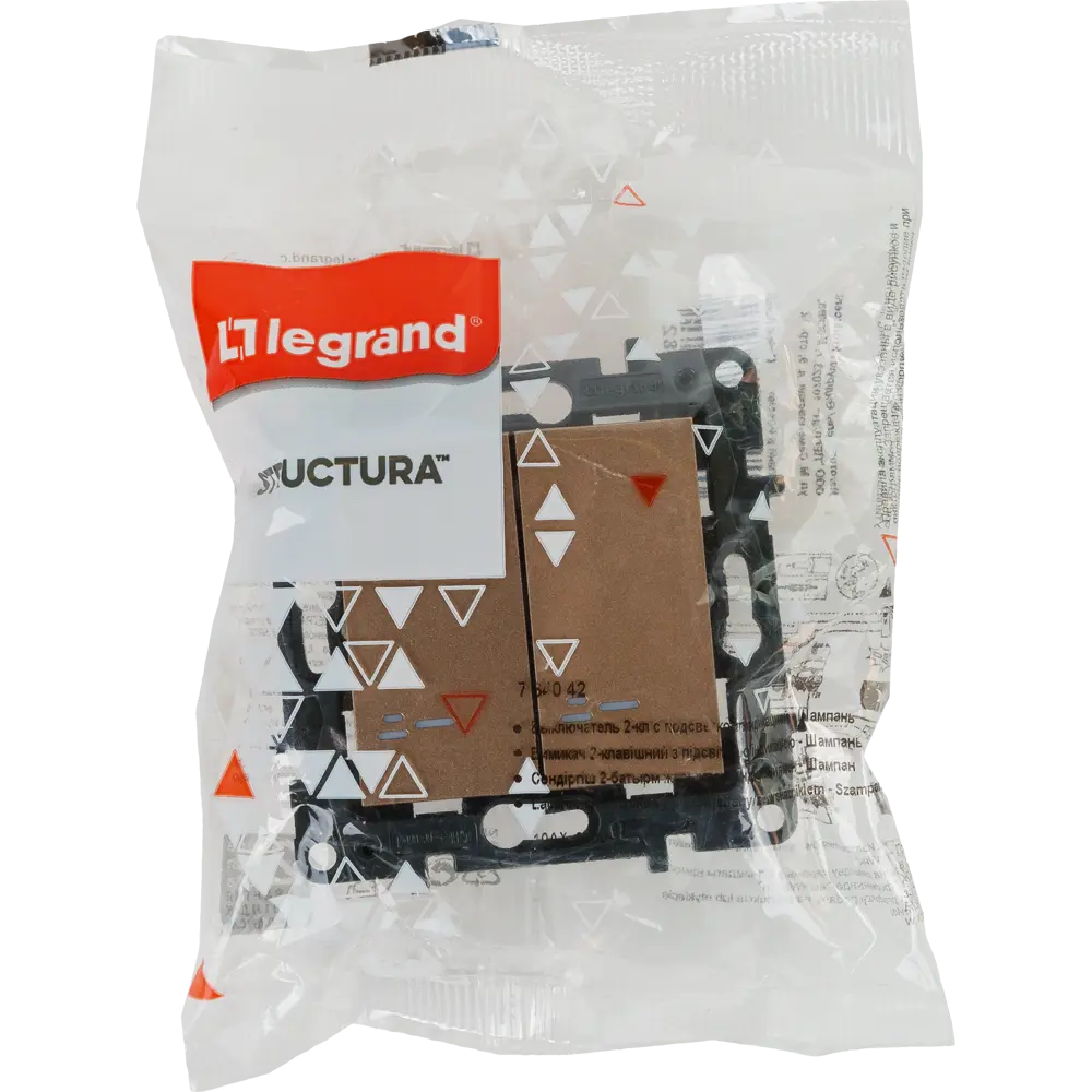 Выключатель встраиваемый Legrand Structura 2 клавиши с подсветкой цвет шампань STLM-2034848 - Вид №4