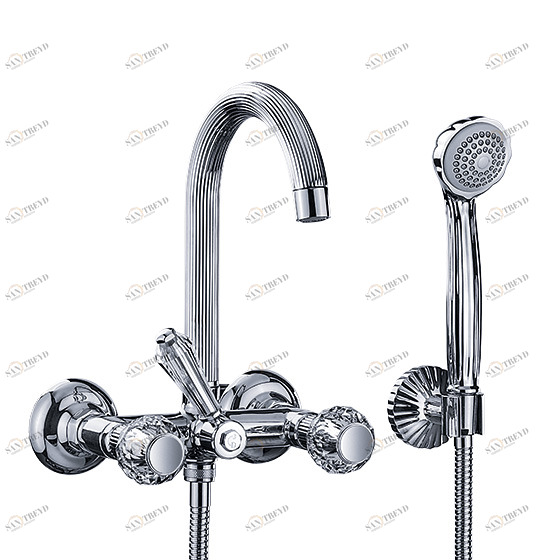 Смеситель для ванны с душевым гарнитуром ½“, настенный монтаж JOERGER Cronos Crystal 637.20.100.000-AA