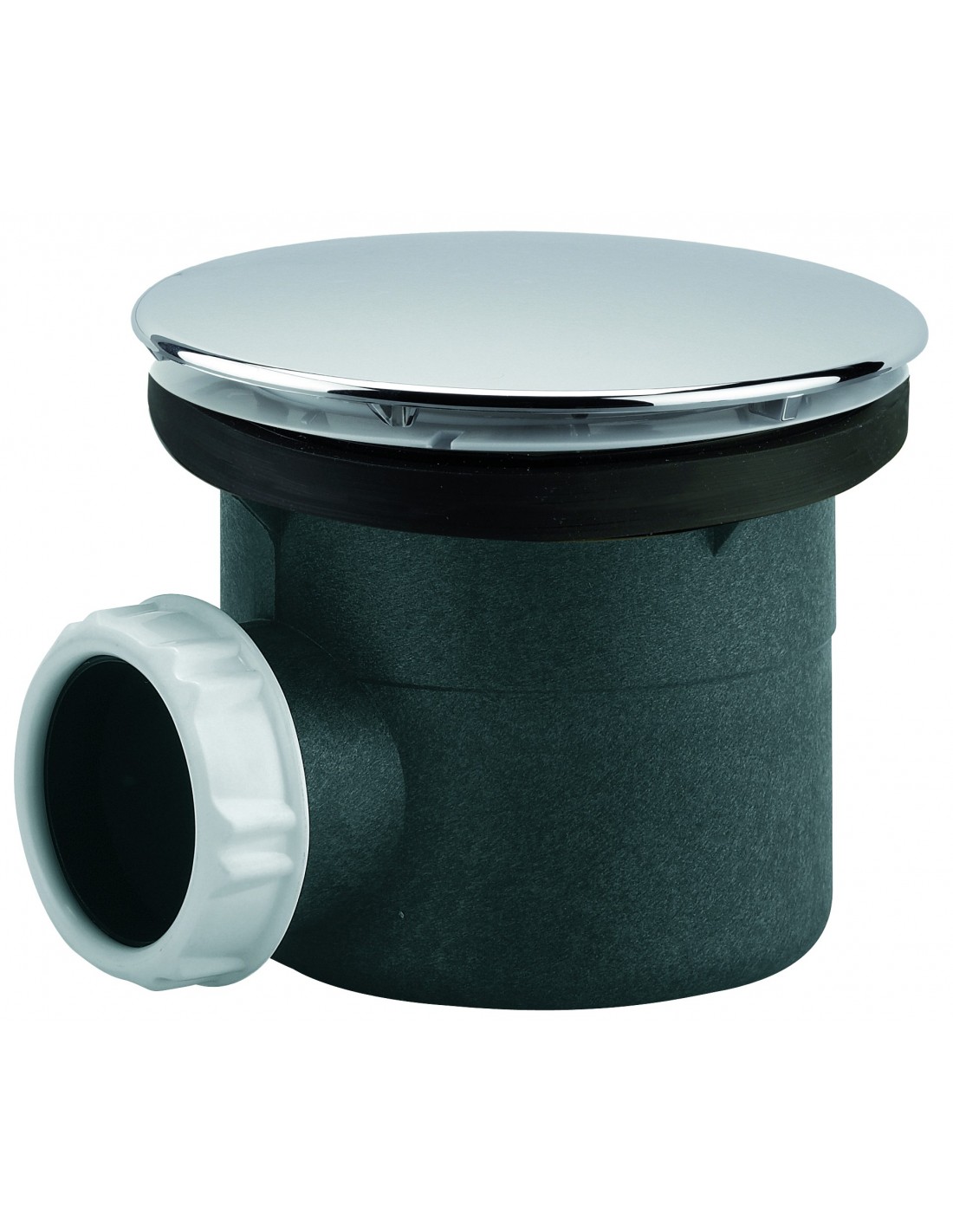 571500 000 00  Душевой трап для поддона Д. 90 мм, крышка из АБС-пластика Д. 116 мм, горизонтальный выход Д. 40 мм, NF, хром Valentin Хром 