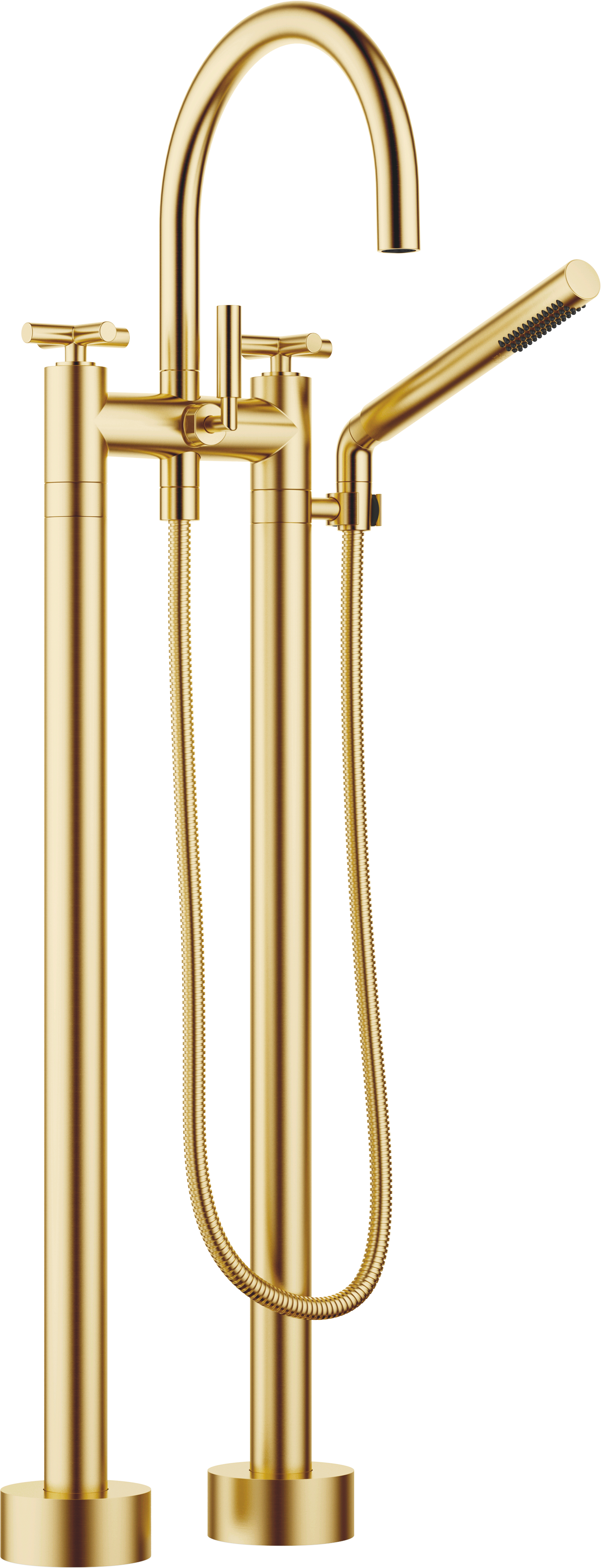 TARA Смеситель для ванны на два отверстия, отдельностоящий монтаж с ручным душем - матовая дюрабрасс (23-каратное золото) 25943892-28