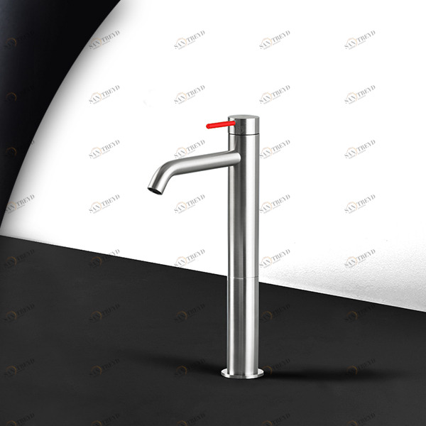 Смеситель для раковины сталь матовая с красной ручкой Toki Radomonte TKI3SCIL15