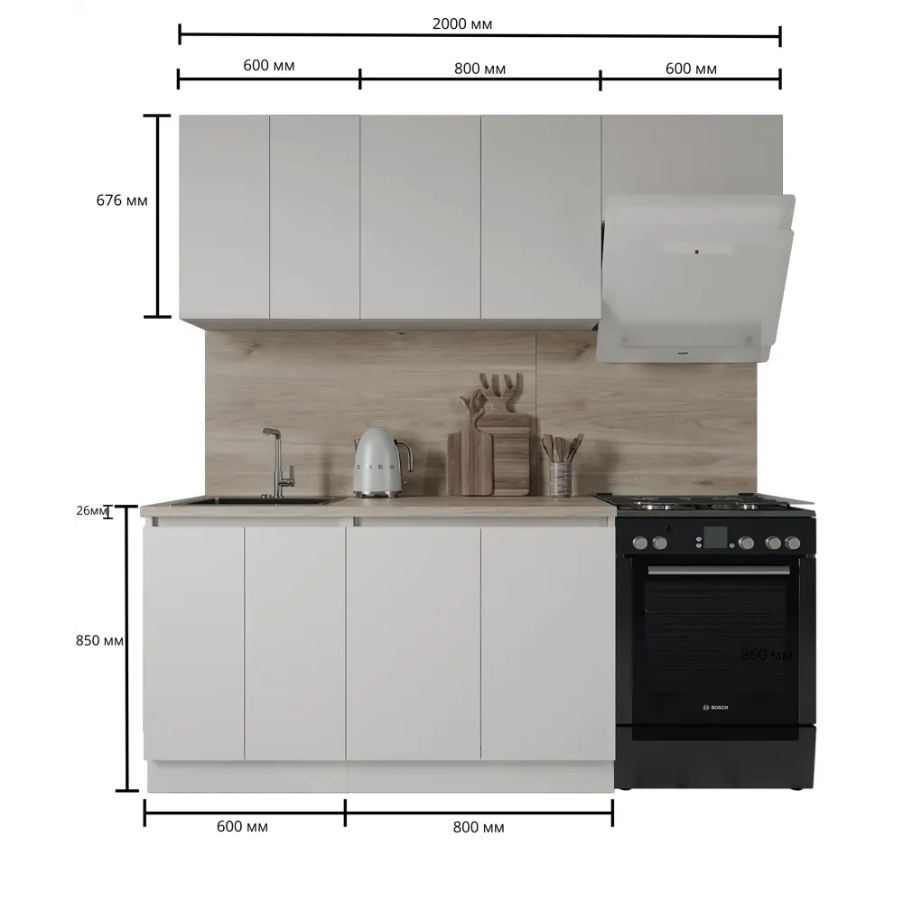 Кухонный гарнитур «Миус» 200x60 см ЛДСП цвет белый Santreyd STLM-2160470