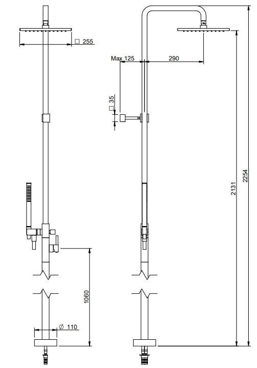 Латунная напольная душевая колонна с душем Rubinetterie Treemme X-Change_Mono ARCH-00147835 - Вид №2