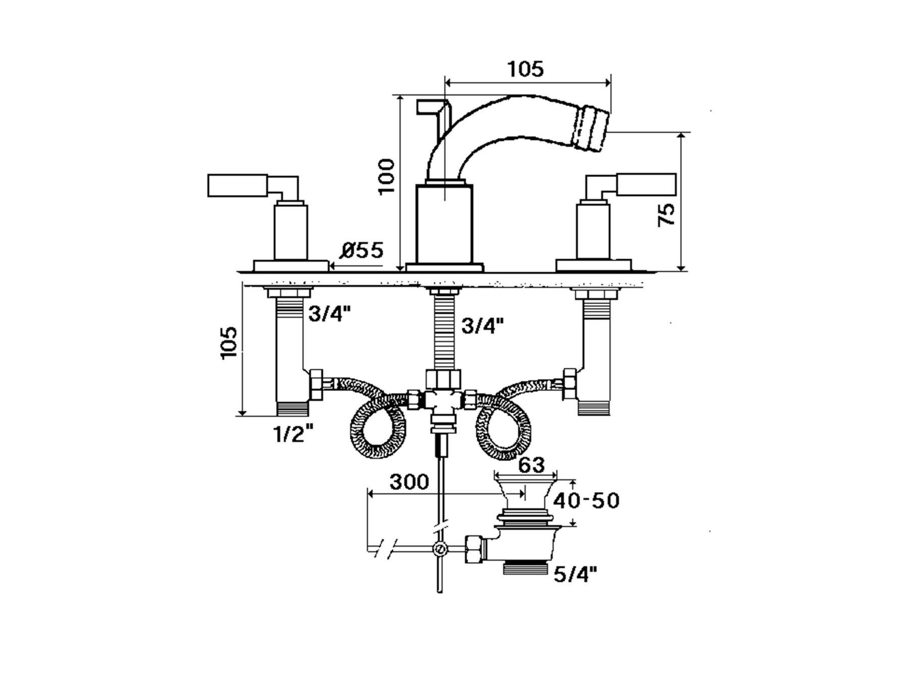 Смеситель для биде с 3 отверстиями rvb ARCH-00129097 - Вид №2