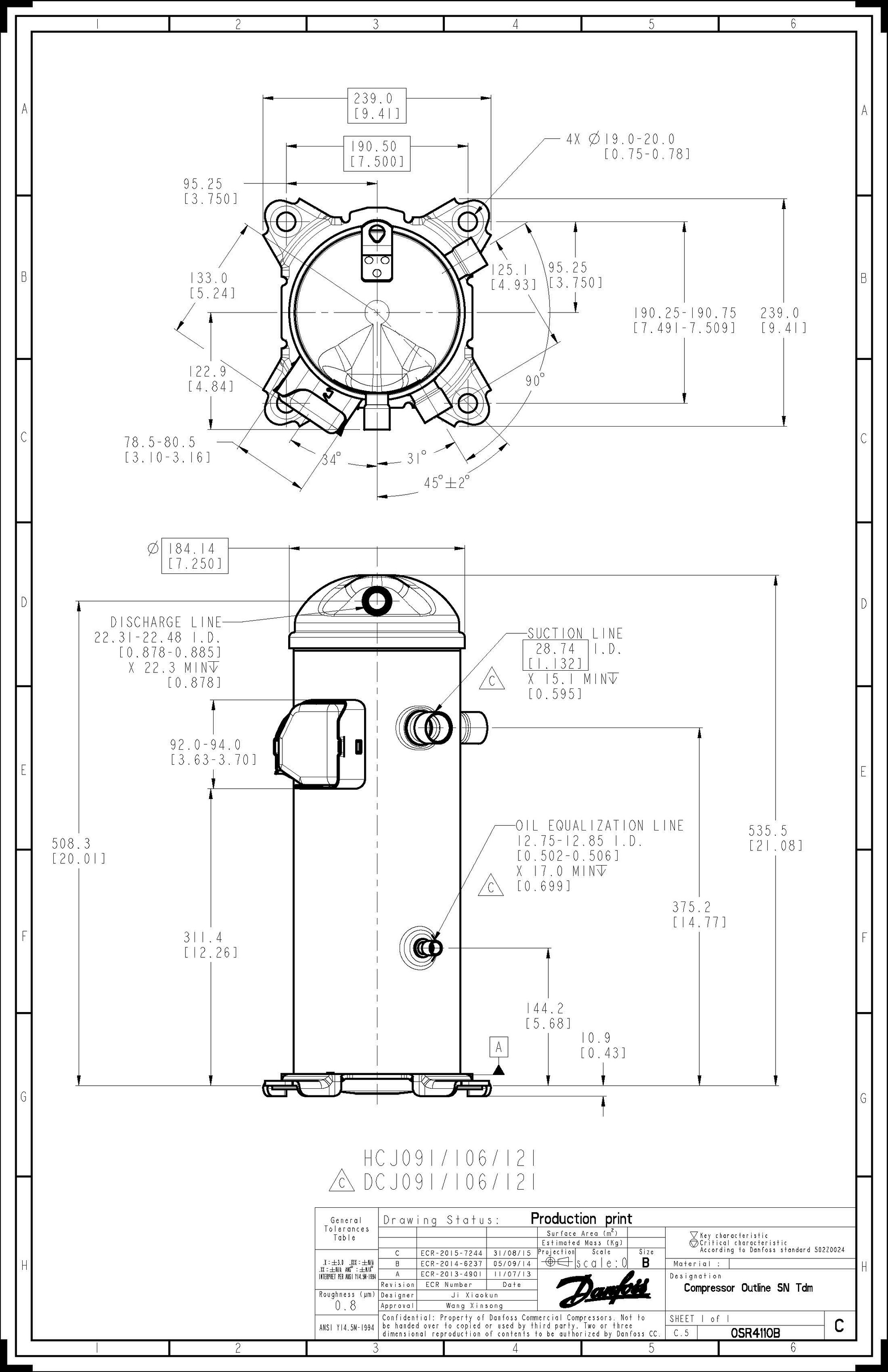 Danfoss DCJ — Герметичные спиральные компрессоры, R401A DCJ106T4LC8 Компрессор спиральный 121L5036  - Вид №3