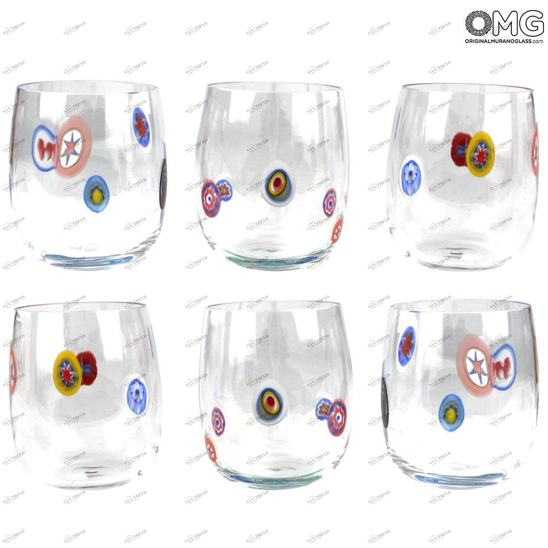 4304 ORIGINALMURANOGLASS Набор из 6 стаканов - миллефиори - муранское стекло OMG 7 см 