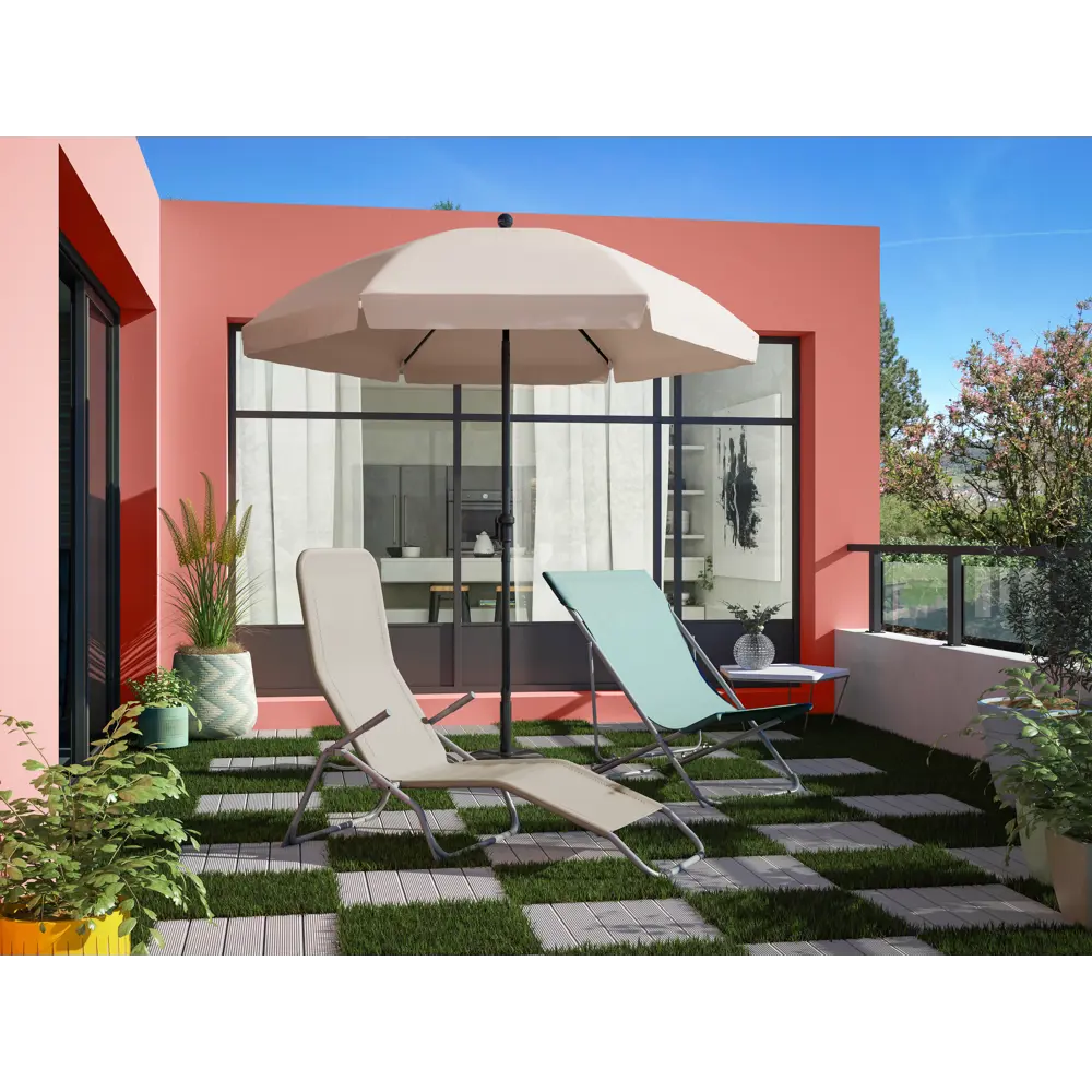 Шезлонг складной Naterial Fiesta 142x60x99 см сталь/ текстилен бежевый Santreyd STLM-2066965 - Вид №11