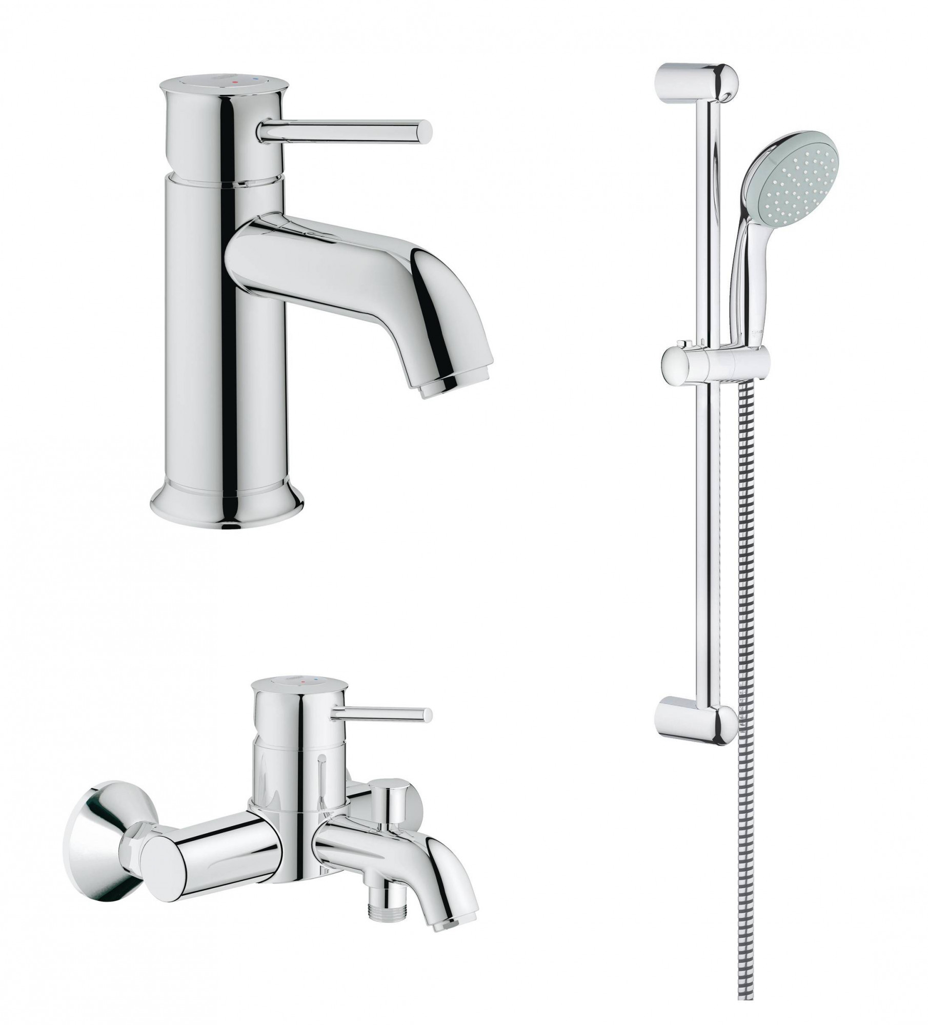 Набор смесителей GROHE BauClassic с душевым гарнитуром, хром (124404)
