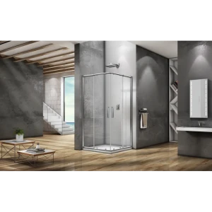 Душевая ширма Spirit квадратная 90x190x190см цвет профиля хром раздвижная стекло 4мм прозрачное