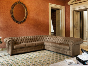 Кожаный угловой диван capitonné