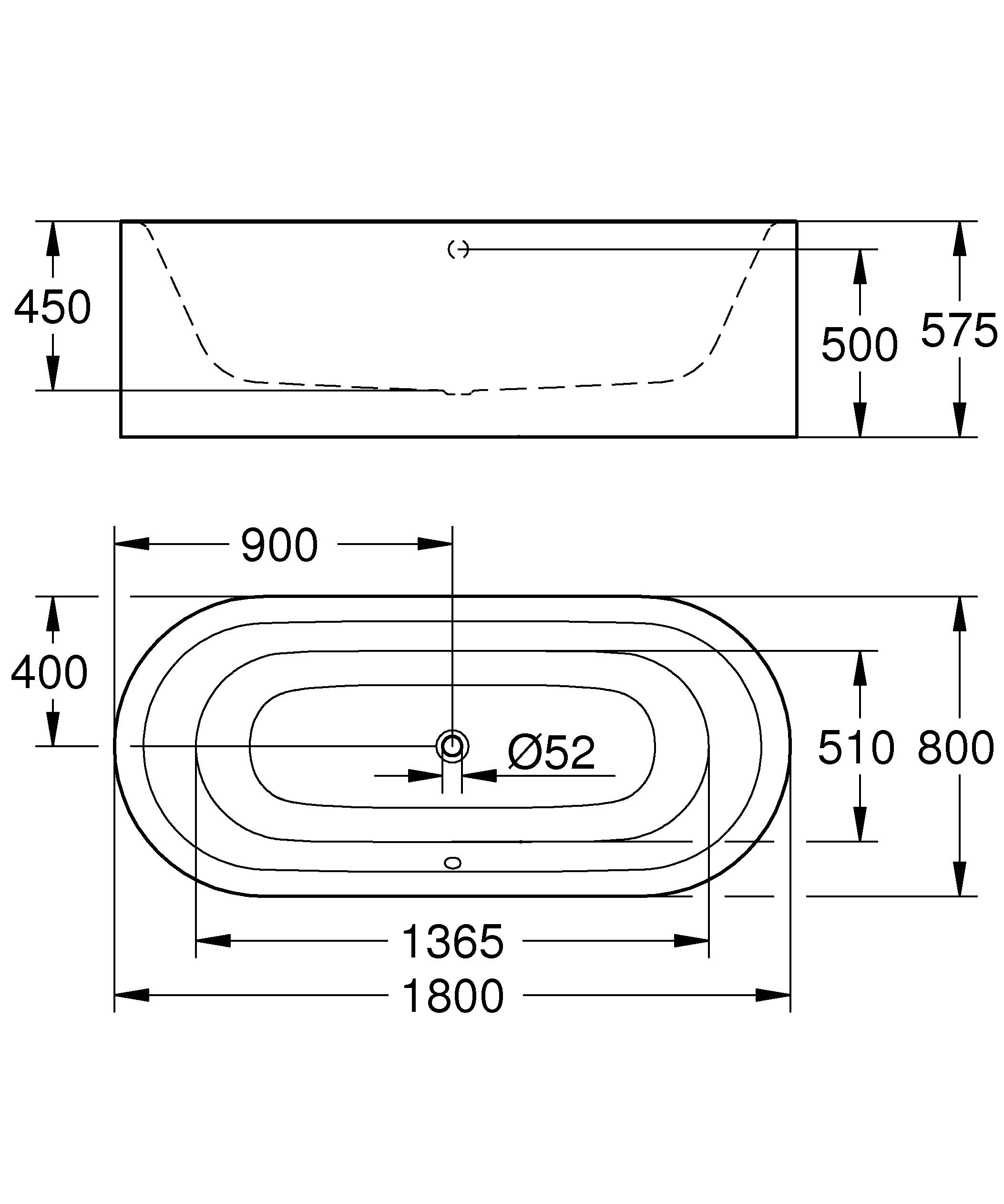 Ванна GROHE Essence c отверстием перелива и противоскользящим покрытием 180х80х57.5см (39728000) - Вид №1