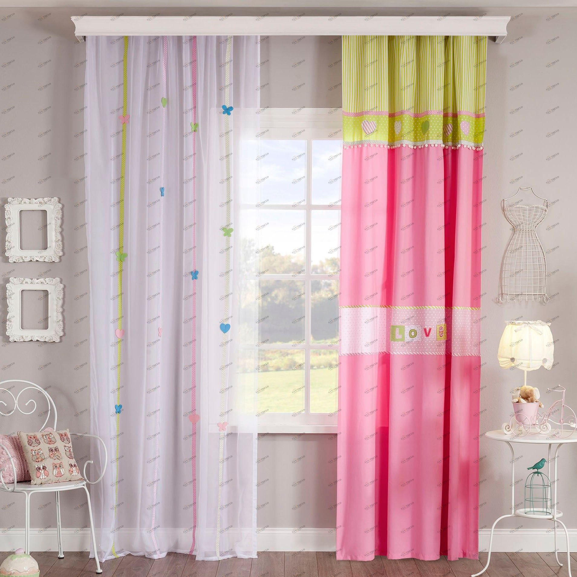 Штора детская розовая 140х260 см Love, 1 полотно CILEK PRINCESS 00-3832647 Розовый Santreyd