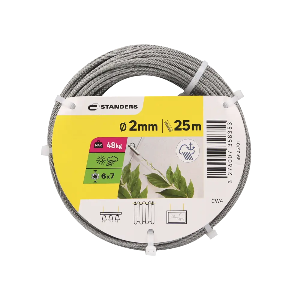 Трос Standers нержавеющая сталь А4 DIN 3055 2 мм цвет серебро 25 м/уп STLM-2011777 - Вид №7