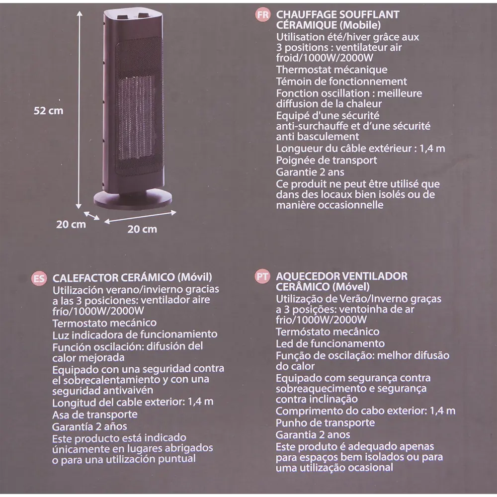 Тепловентилятор керамический электрический Equation с механическим термостатом, 2000 Вт STLM-2100293 - Вид №4