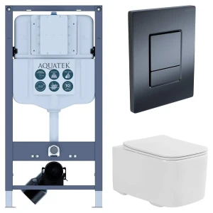 Комплект инсталляции Aquatek Pneumo N 49 с безободковым унитазом Aquatek Квадро клавиша Aquatek Pnn-0000004 чёрная