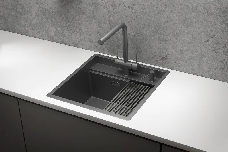 KS-5051, ГРАФИТ МАТОВЫЙ, стальная кухонная мойка KITCHEN SPACE GRANULA KS-5051-ST361