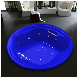 Ванна Gruppo treesse Perla V669N синяя с золотой фурнитурой и гидромассажем аэромассажем и дезинфекцией круглая большая свободностоящаяя