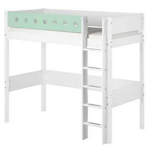 Кровать Flexa White высокая с прямой лестницей, 190 см, белая с мятным