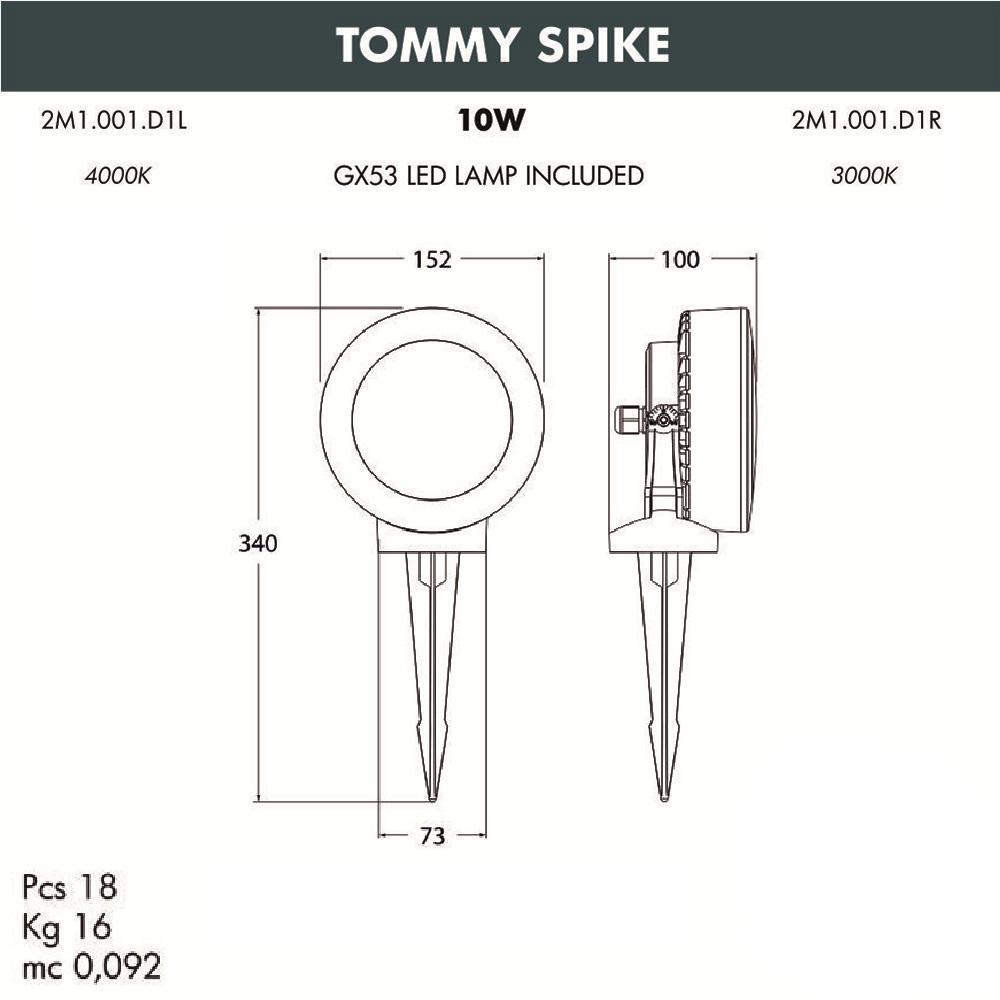 Ландшафтный светодиодный светильник Fumagalli Tommy Spike 2M1.001.000.AXD1L FUMAGALLI TOMMY SPIKE 271066 Черный  - Вид №1