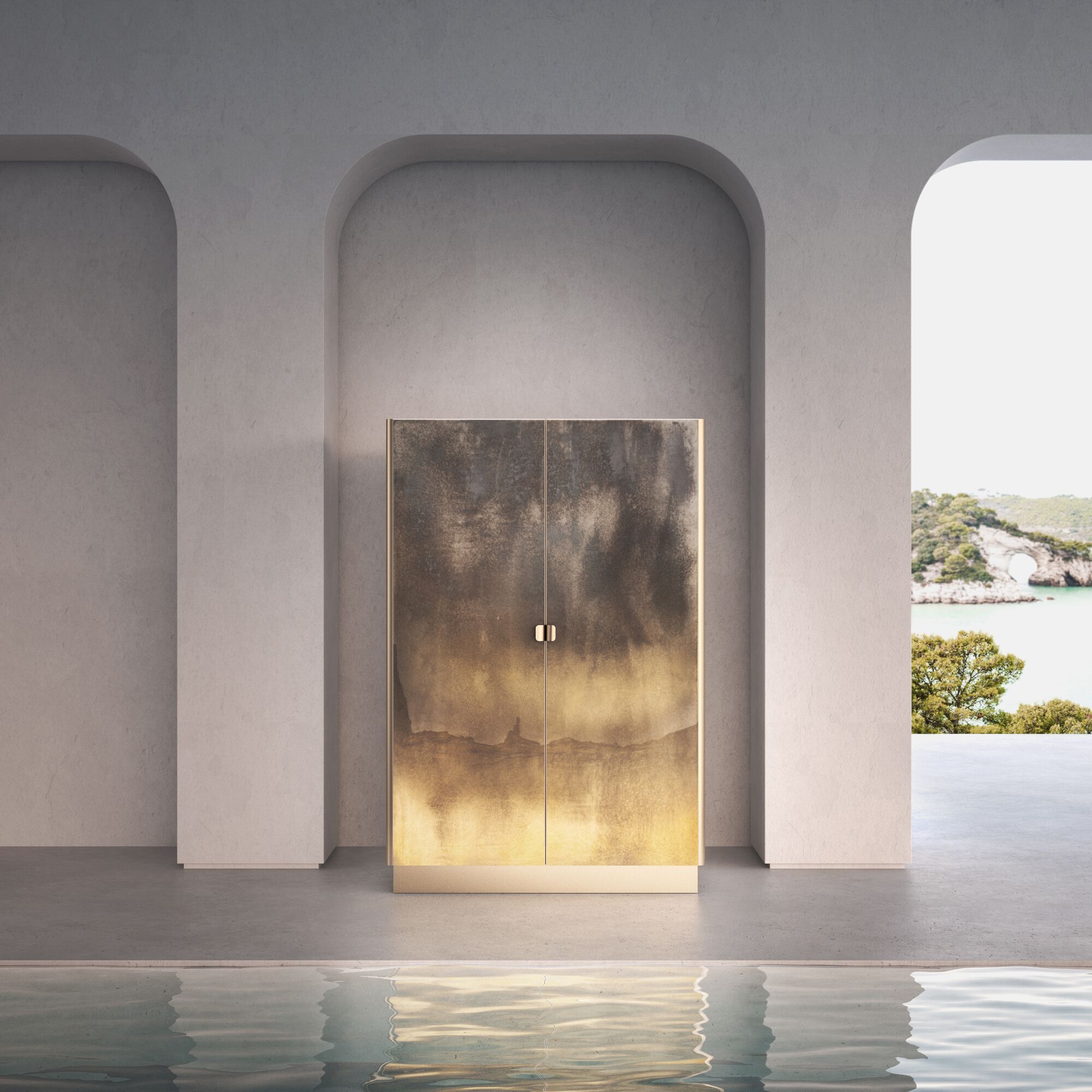 Деревянный шкаф со стеклянными дверцами ARTE VENEZIANA итальянские пейзажи ARCH-00008229