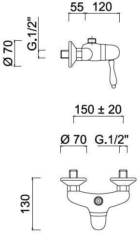 Rubinetteria Giulini Смеситель для душа с одной ручкой на 2 отверстия Harmony - harmony crystal 9508s - Вид №1