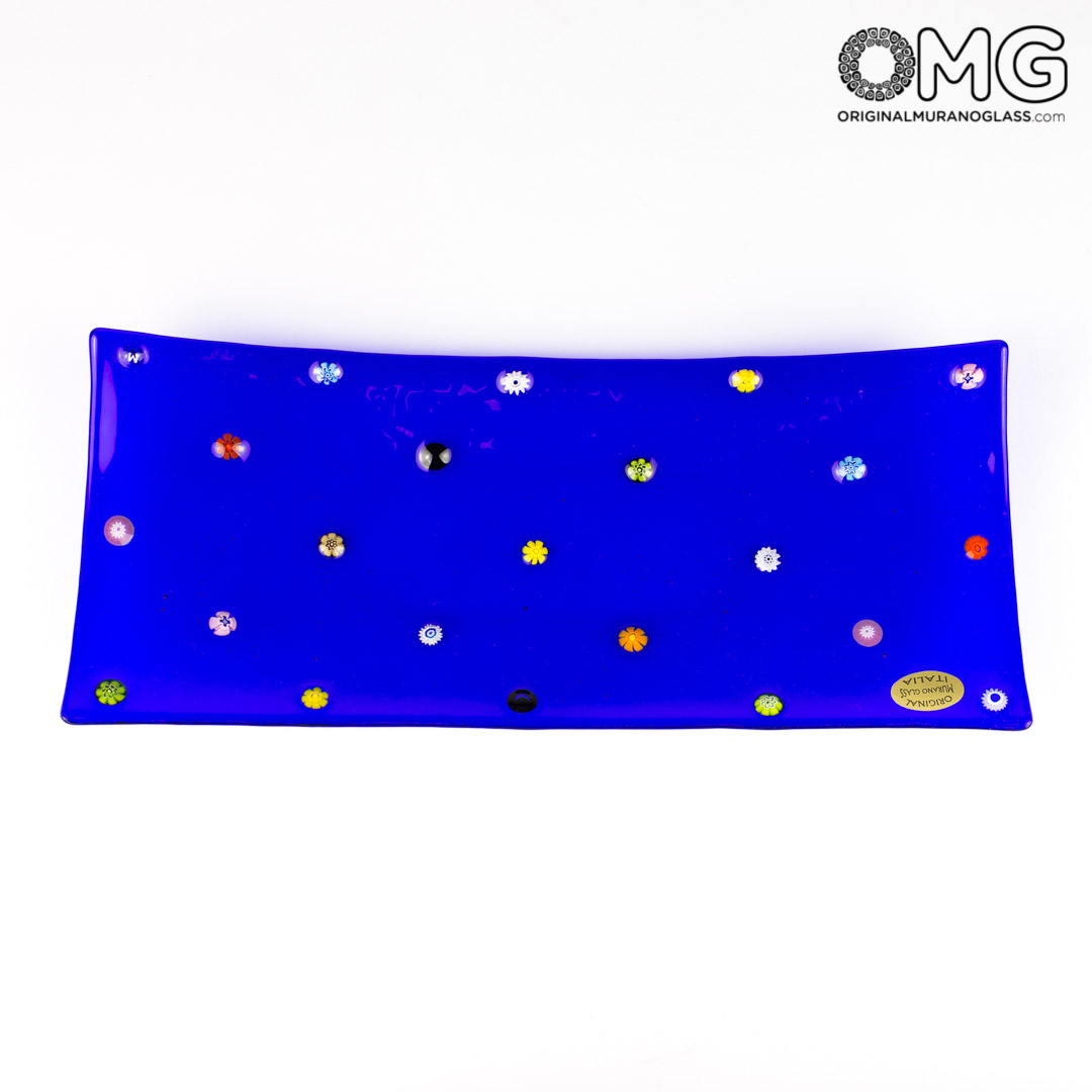 2753 ORIGINALMURANOGLASS Прямоугольное блюдце для мелочей Флай - синее - Original Murano Glass OMG 13 см  - Вид №1