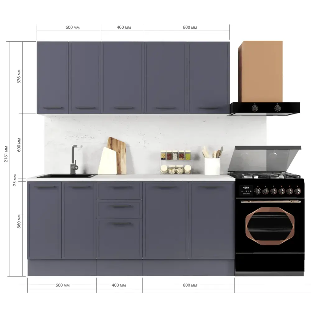 Кухонный гарнитур «Неро» 180x60 см МДФ цвет графит Santreyd STLM-2067396 - Вид №1