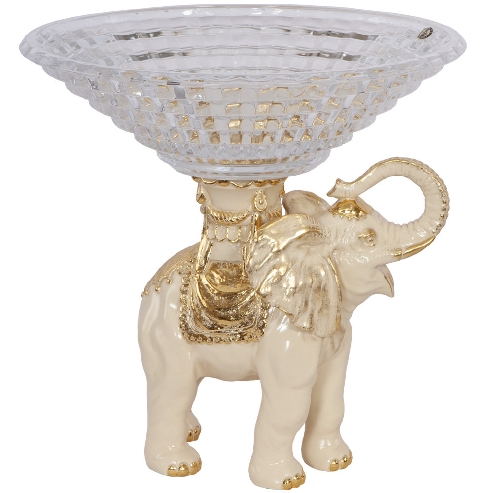 52077 BOGACHO Фруктовница-конфетница Слон Айрават Айвори мрамор / стекло  - Вид №2