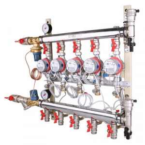 VT.GPA.06S04.L6 Узел этажный для поквартирного учета тепловой энергии с автоматическим регулятором перепада давлений Valtec 1", 6 вых., ввод слева