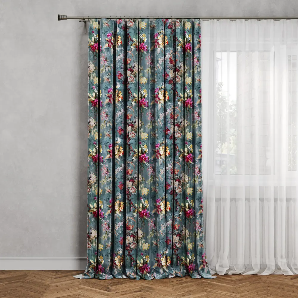 Штора на ленте димаут Букет 150x260 см цвет зелёный SEASONS STLM-2130542