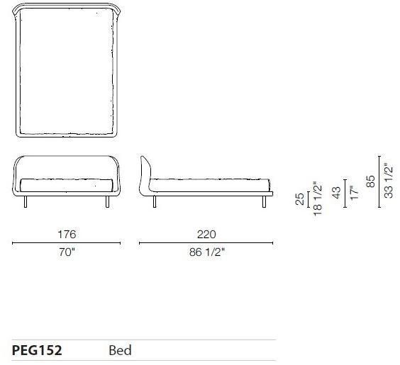 Cappellini Кровать из кожи или ткани с мягким изголовьем Peg sun-id-1456076 - Вид №1