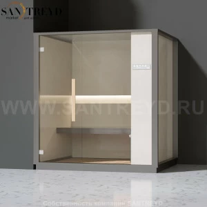 Effegibi ONE H LO60010005 Хаммам. Установка: в левый угол. Правая дверь. Мощность: 4,5 кВт макс. Размеры: длина 214 см, ширина 171 см. Отделка: матовый лакированный серый аллюминий и бежевый ламинат из керамогранита.