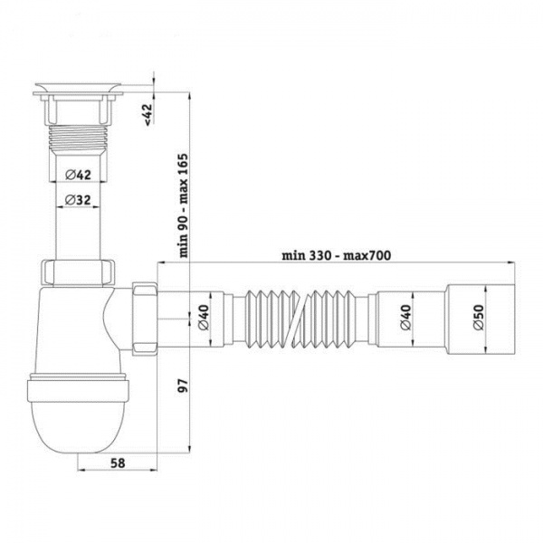 Сифон Варяг универ. с гибкой трубой 40х50 С5510 АНИ С5510 АНИ пласт 151744 - Вид №1