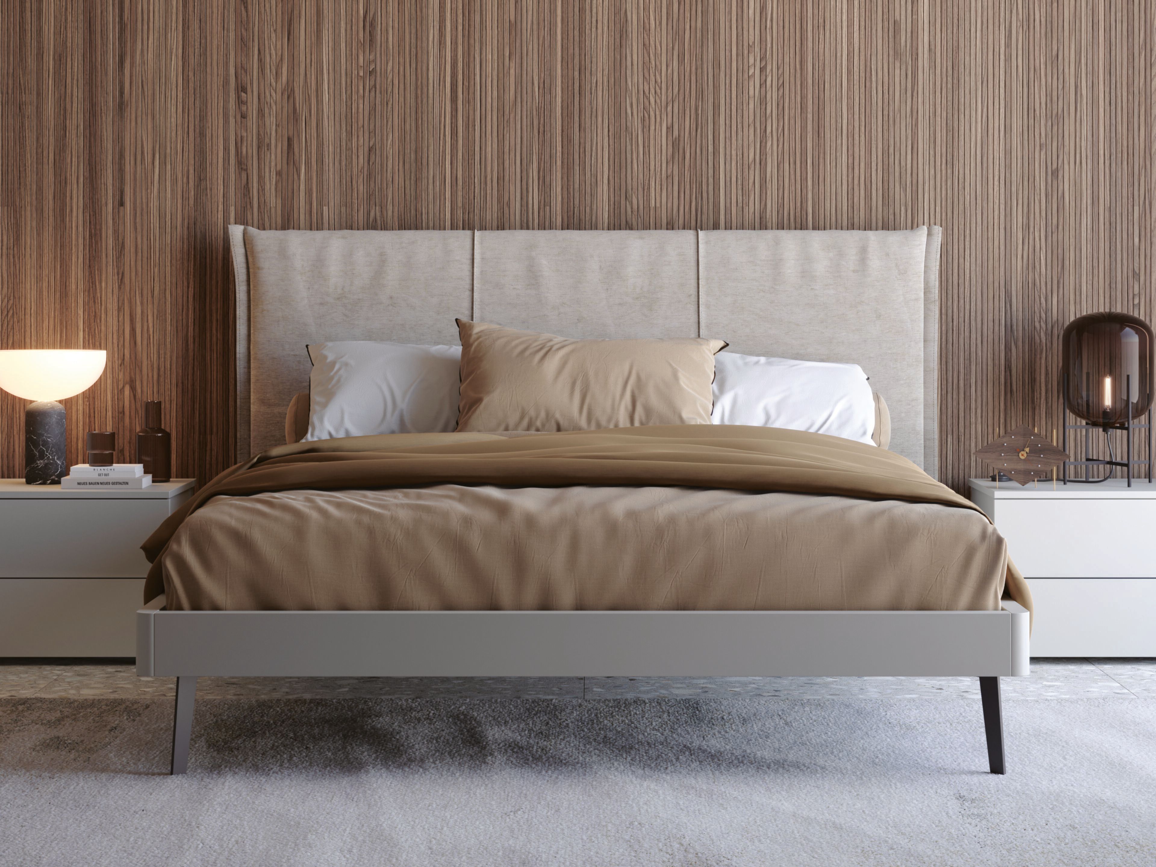 Деревянная двуспальная кровать-контейнер с мягким изголовьем Giessegi NARA ARCH-00107091