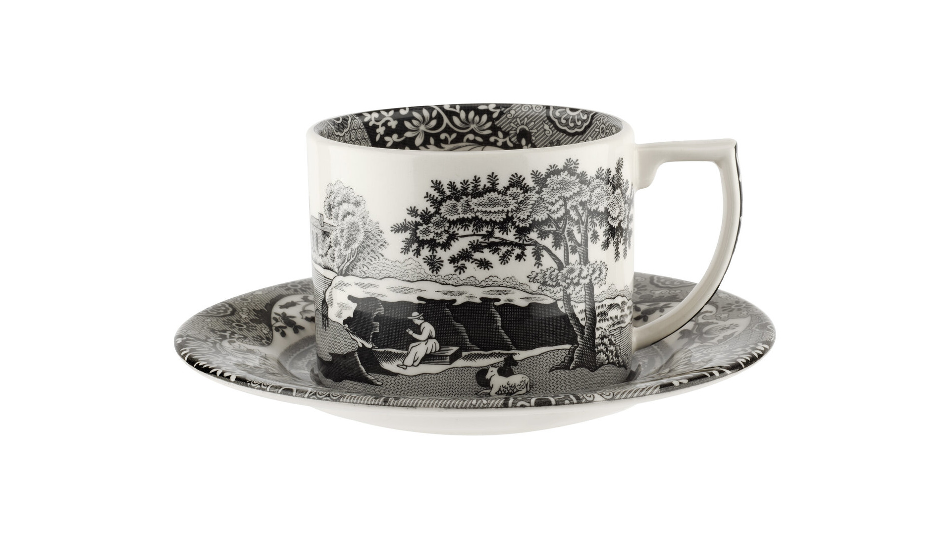 10655438 Spode Набор чашек чайных с блюдцами и чайными ложками Spode "Черная Италия" 280мл, 2шт (лимитированный вып Фаянс  - Вид №1