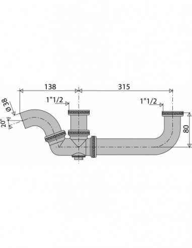 385200 009 00  Трубка для мойки с 2 чашами, регулируемое межосевое расстояние, выход Д. 38 мм, под приварку, латунь Valentin Латунь  - Вид №2