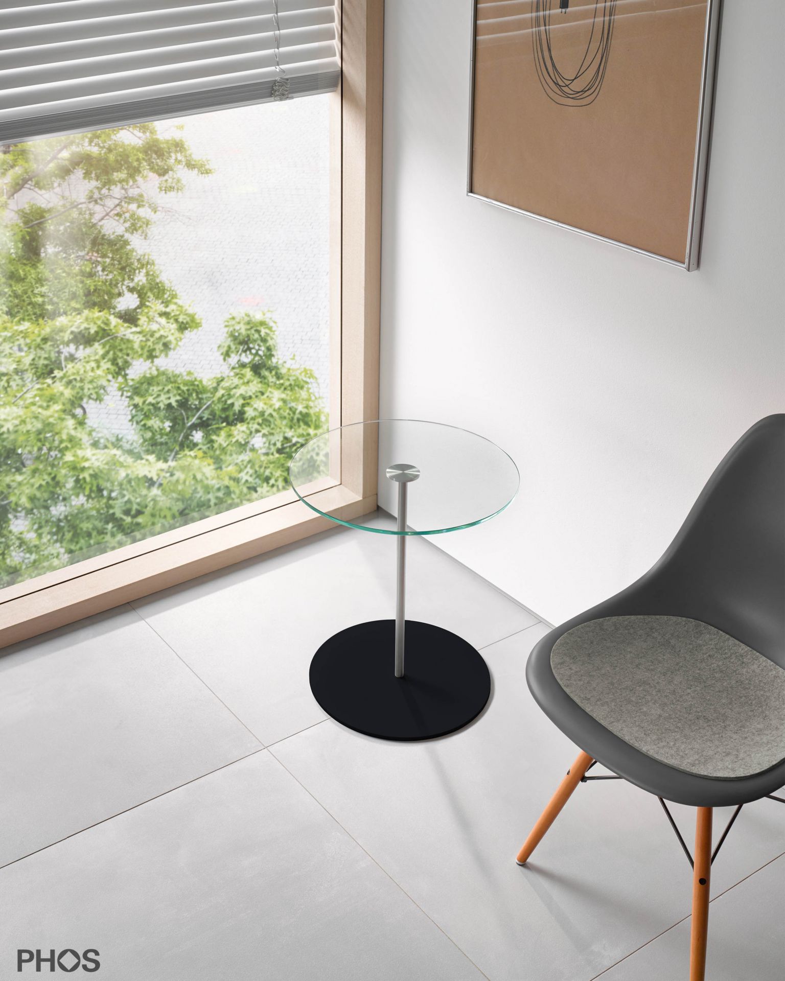 BT400G-BPS Приставной столик со стеклянной полкой, высота 40 см, основание: черное. PHOS  - Вид №1