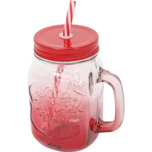 Стакан с трубочкой 500 мл стекло цвет красный