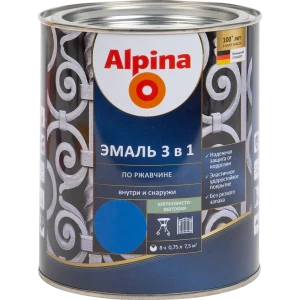 Грунт-эмаль по ржавчине 3 в 1 Alpina полуматовая цвет синий 0.75 л