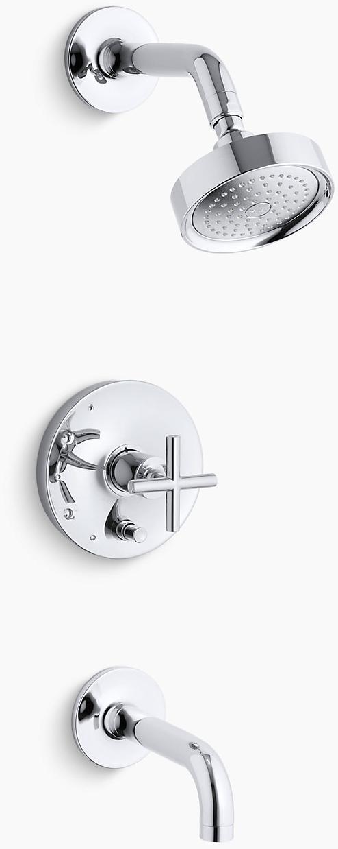 KOHLER Облицовка смесителя для ванны и душа с уравновешиванием давления Purist Rite-Temp с кнопочным переключателем, 7-3 / 4 K-T14421-3-SN  - Вид №1
