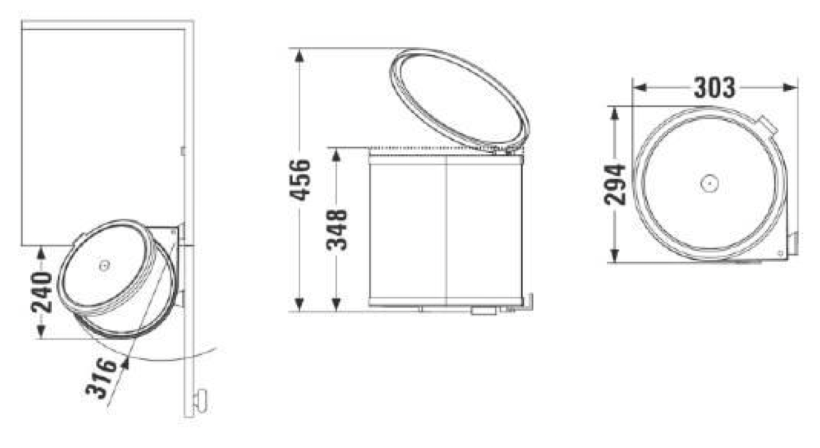 Ведро для мусора на дверцу шкафа Kappa 350/13 Black NAVAKO 10009 - Вид №2