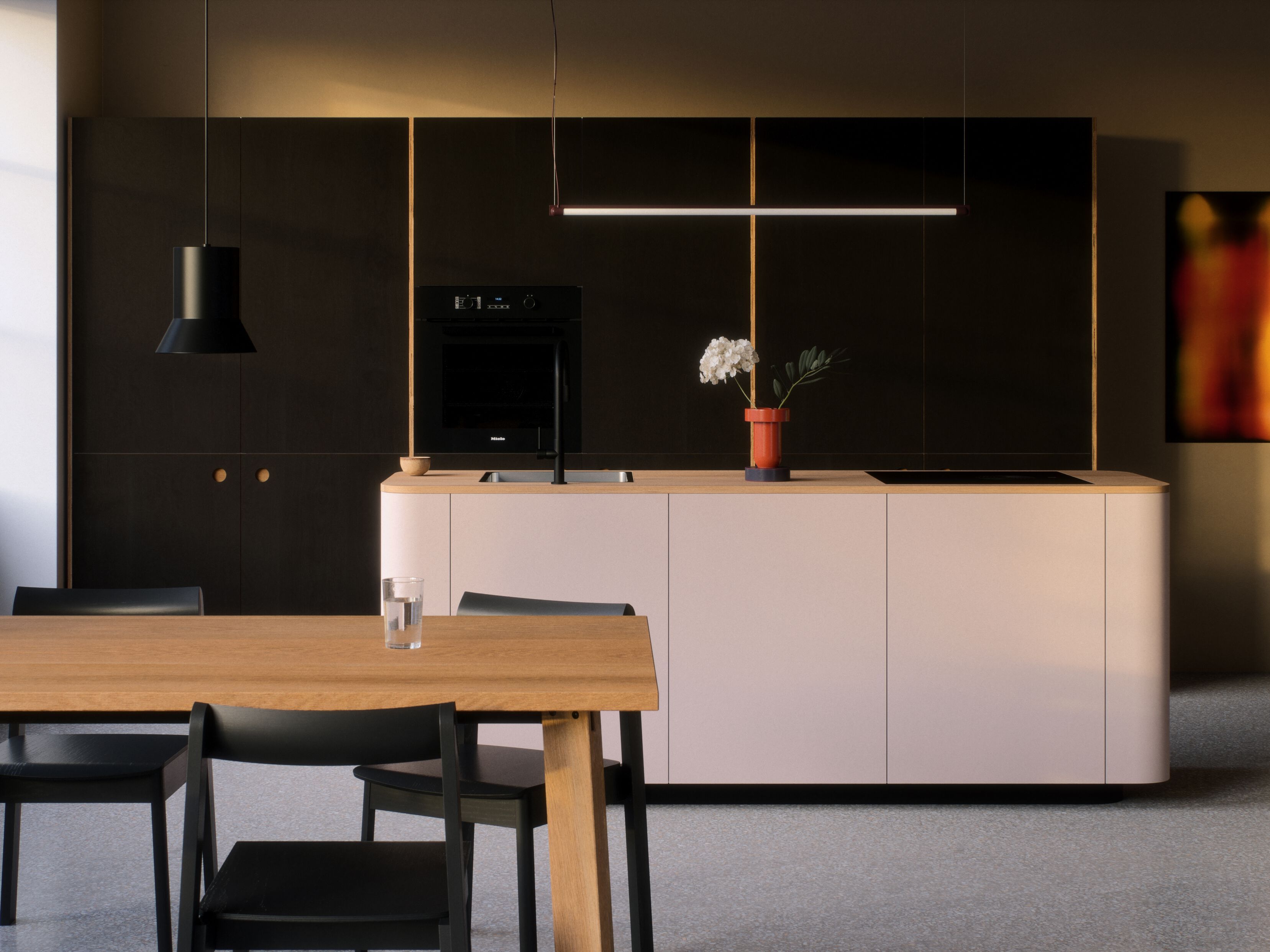 Деревянная линейная кухня с островом Neuvermoebelt SMART LINE KITCHEN SYSTEMS ARCH-00113433