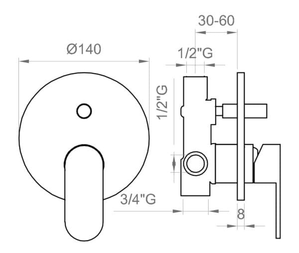 Встраиваемый смеситель для душа с пластиной Ercos Versilia Nero ARCH-00012533 - Вид №2