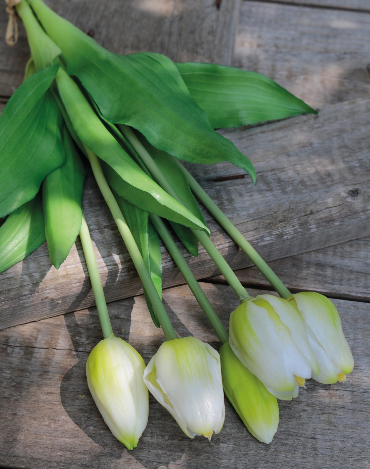 2952 708 a3 Искусственный букет тюльпанов, 5-кратный, 37 см, бело-зеленый H-andreas  - Вид №2