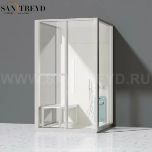 Effegibi H SMALL LO82020002 Комбинированная баня: хаммам и душ. Установка: к стене. Левая дверь. Мощность: 3 кВт макс. Размеры: длина 131 см, ширина 92 см. Отделка: матовый лакированный белый аллюминий и серый ламинат из керамогранита.