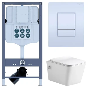 Комплект инсталляции Aquatek Pneumo N 49 с унитазом тип ободка открытый Glory клавиша Aquatek Pnn-0000001 белая