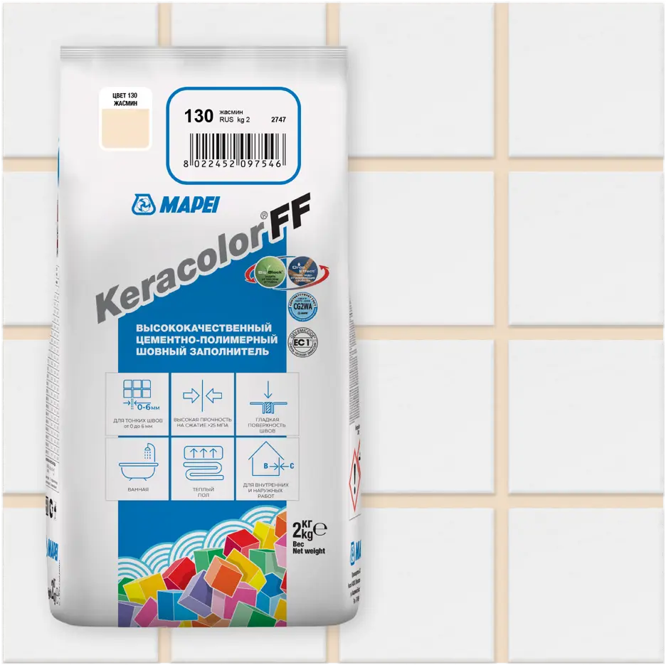 Затирка цементная MAPEI Keracolor FF 130 Жасмин для плитки и мозаики 81981436