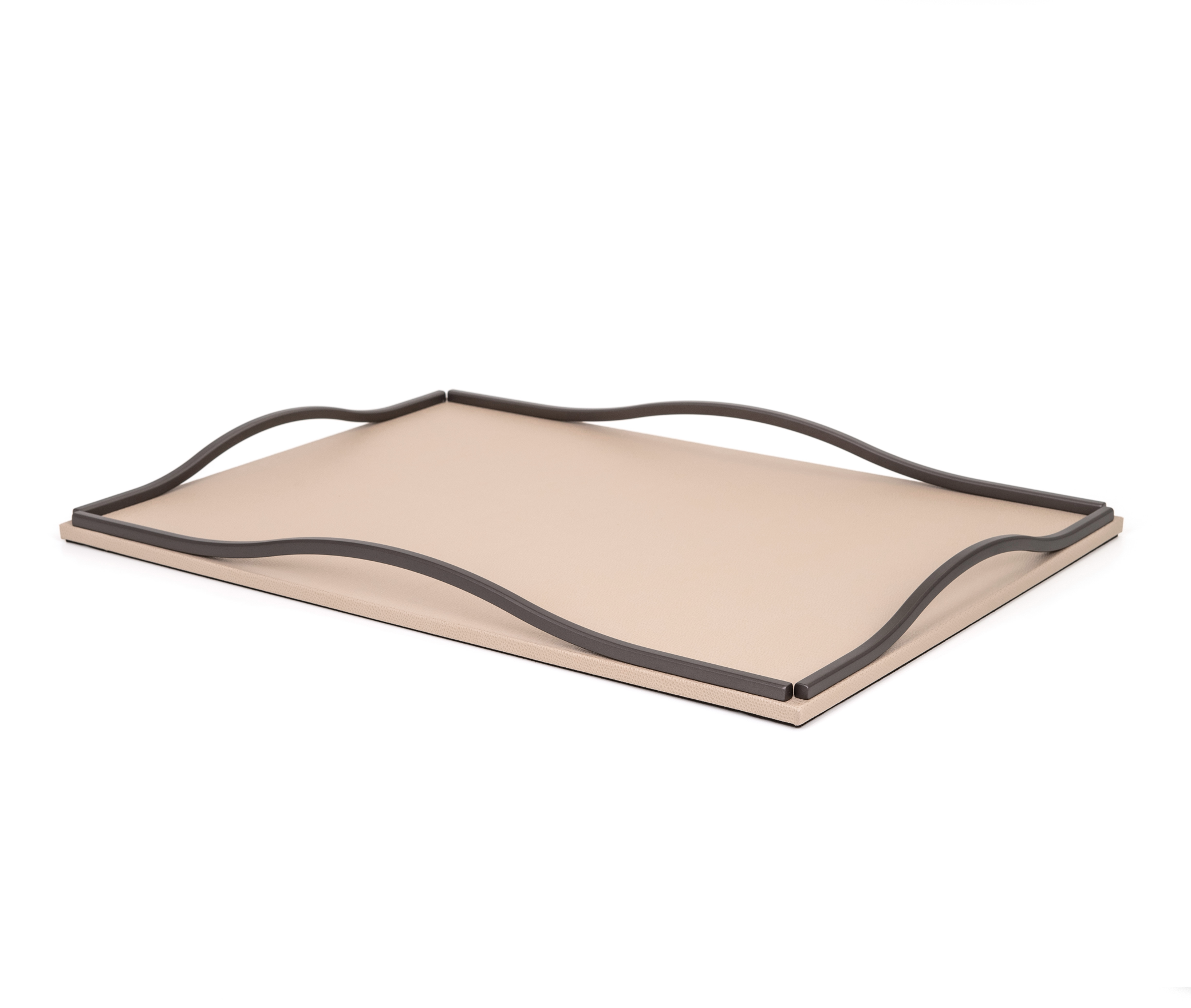 Поднос Wave - 21X21 см / хромированный металл / плетеная кожа серо-коричневый Pinetti 00.1412.061.048