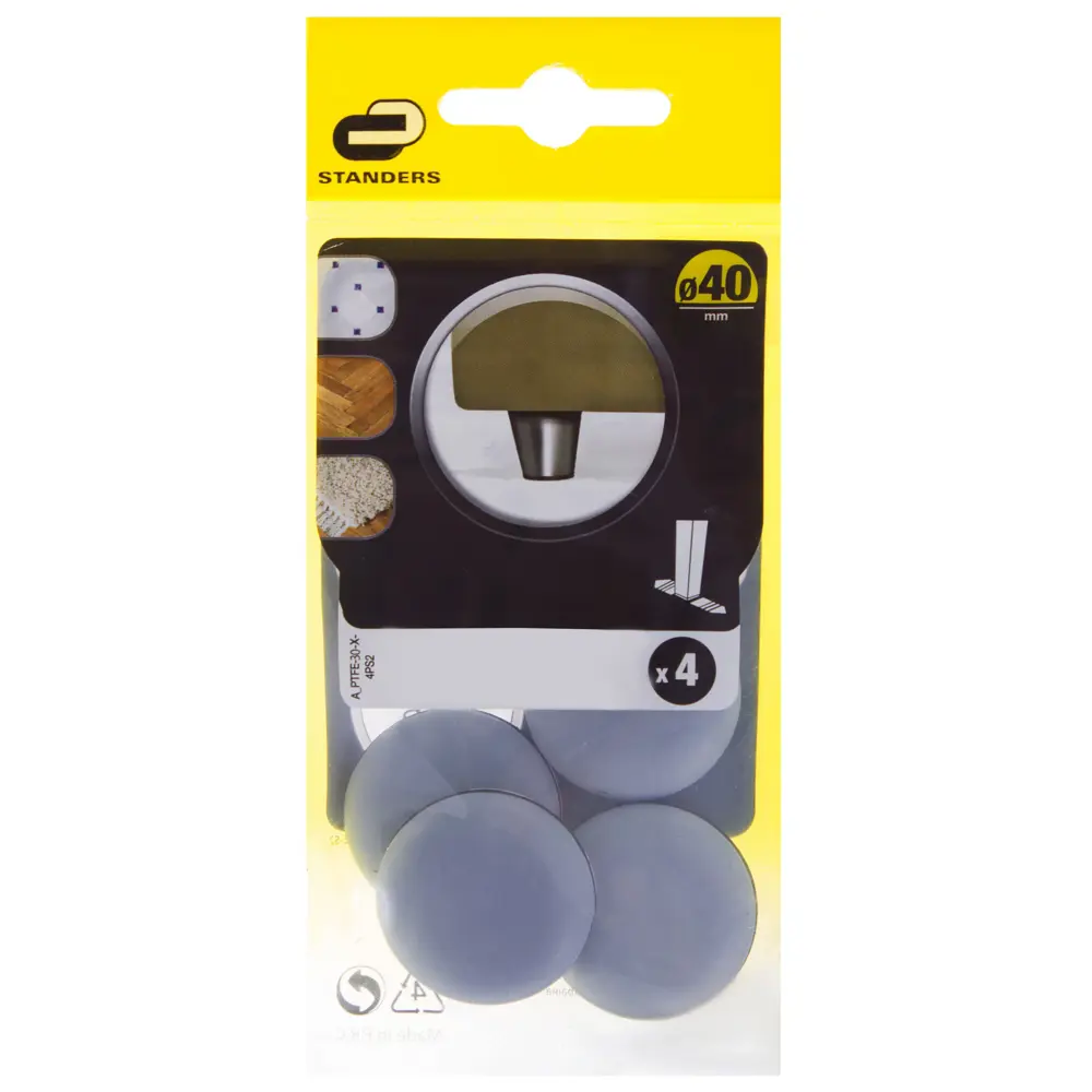 Накладки Standers PTFE 40 мм, круглые, пластик, цвет серый, 4 шт STLM-2181050 - Вид №2